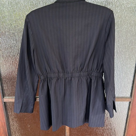 CO Blazer Jacket Black Pinstripe Wool Blend Tie Waist Pockets Size L - Picture 5 of 11